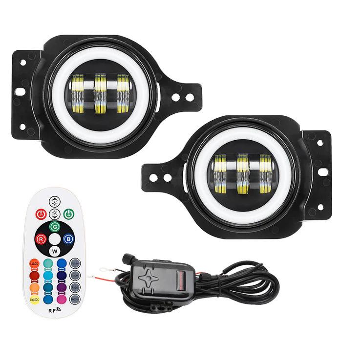Remote Control RGB LED Angel Eye Fog Lights for Wrangler JL/Gladiator JT