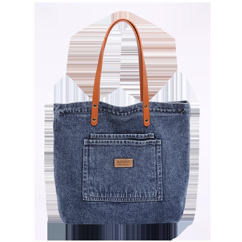 Korean Style Versatile Denim Tote & Crossbody Bag - 2025, Large Capacity Women's Casual Commuter Trend.