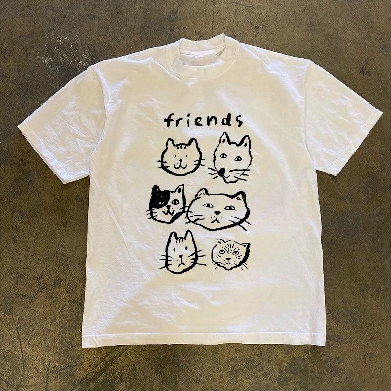 2026 Summer Unisex Graphic Tshirt Friends Cat Kitten Print Tee Cotton Oversized Streetwear Casual Pet Lover Tops