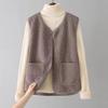 Women's V Neck Sleeveless Vest Regular Fit Casual Fleece Waistcoat Solid Color Single Breasted Cardigan Top