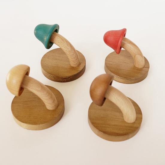 Wooden Hook Heavy Duty Adhesive Hook with Cute Mushroom Shape Nordic Style Hook for Glass Metal Latex Paint Walls