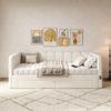 Upholstered Bed, Daybed, Sofa Bed, with 2 Drawers for Storage, Sleeper Sofa, Day Bed 90x190 cm, Extendable to 180 cm, with USB Port, Beige Linen