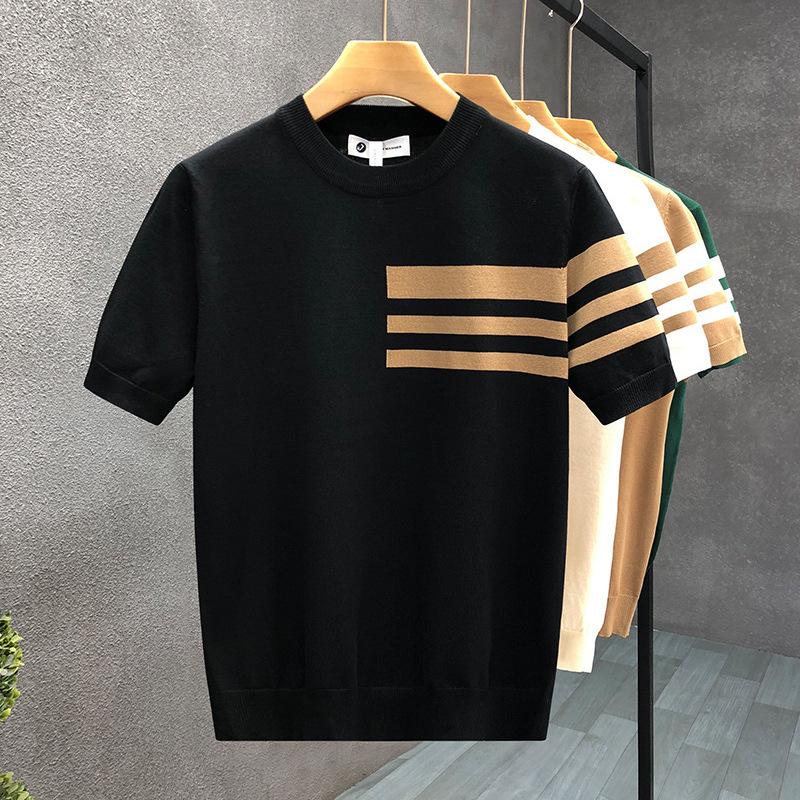 Summer Pullover Thin Short-Sleeved T-Shirt Men'S Premium Round Neck Thin Knitted Sweater Simple Half-Sleeve