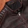 Vintage Biker Leather Jacket Mens Real Cowhide Slim Fit Stand Collar Retro Distressed Coat