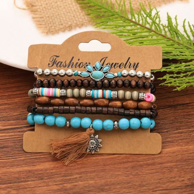 Bohemian Coconut Shell Wood Beads Beaded Soft Pottery Pearl Stone Leather Men's and Women's Bracelets Bracelets