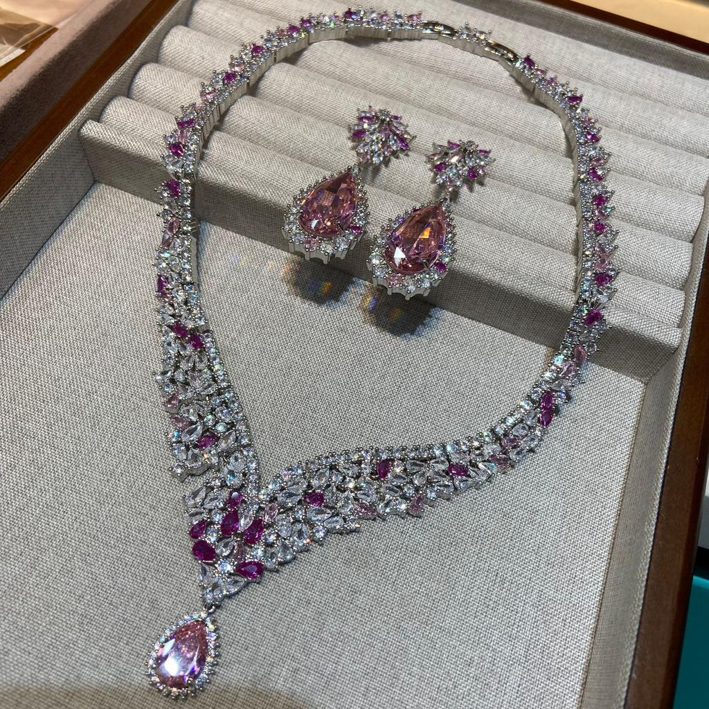 Fashion Bridal Wedding Accessories Two-Piece Seiko Zircon Necklace Earrings Set Wedding Dress Accessories