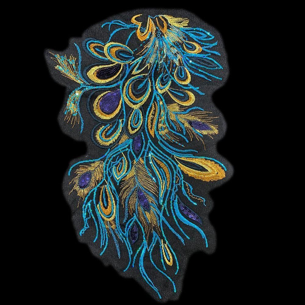 Blue Embroidered Floral Patches Sequin Embroidery Lace Appliques Clothing Applique  Stage Costumes