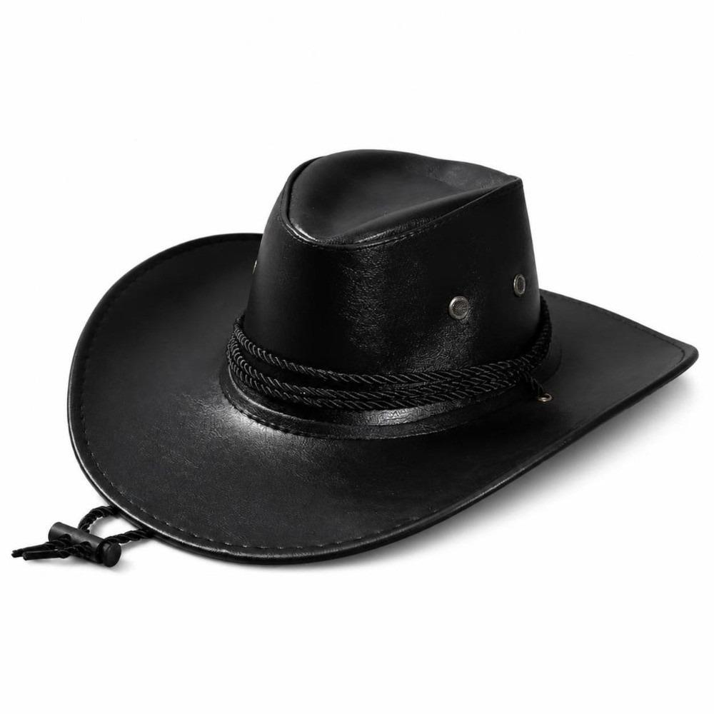 Faux Leather Fedora Sun Hat Wide Curved Brim Wide Brim Cap Vintage Cowgirl Hat  Outdoor Travel