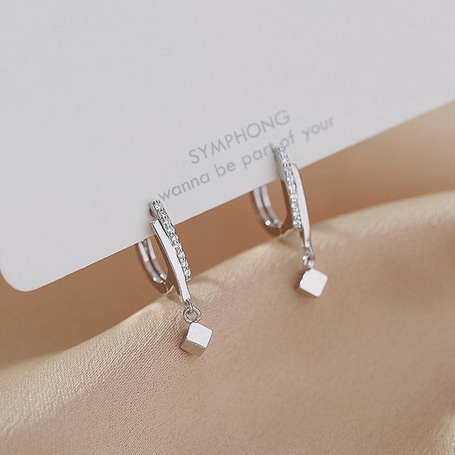 925 Sterling Silver Stud Earring Crystal Geometric Bead Charm Earring Hoop For Women Bling Pendientes Accessory Zircon Jewelry