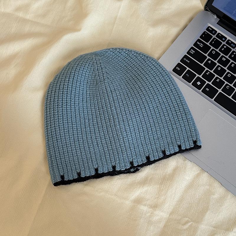 Luochi Korean Style Solid Color Knit Wool Hat for Men  Women - Autumn Winter Face Slimming Head Covering