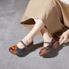 Johnature Vintage Flower Colour Wedges Sandals Genuine Leather Handmade Ethnic Style Comfortable Women Shoes