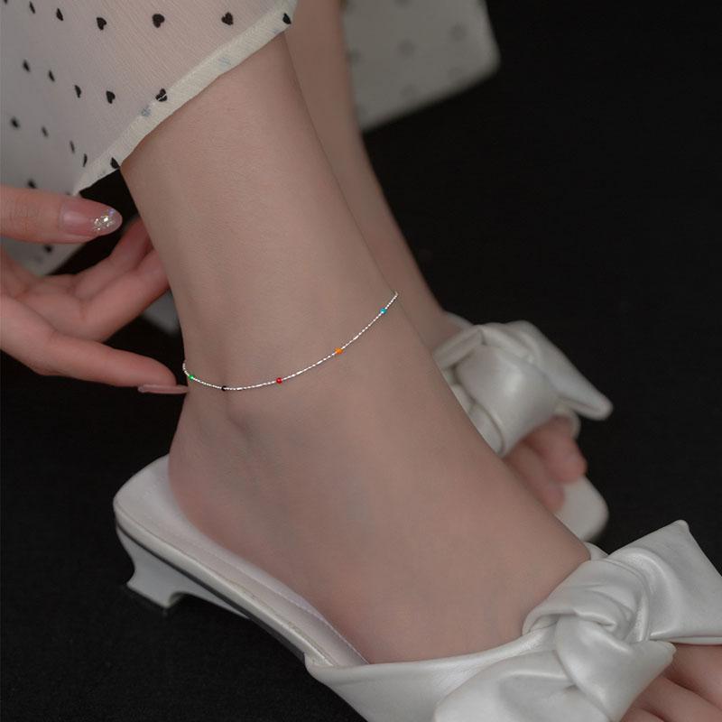 Korean Style 925 Sterling Silver Summer Foot Jewely Anklet Rainbow Beads Anklets for Women Girls