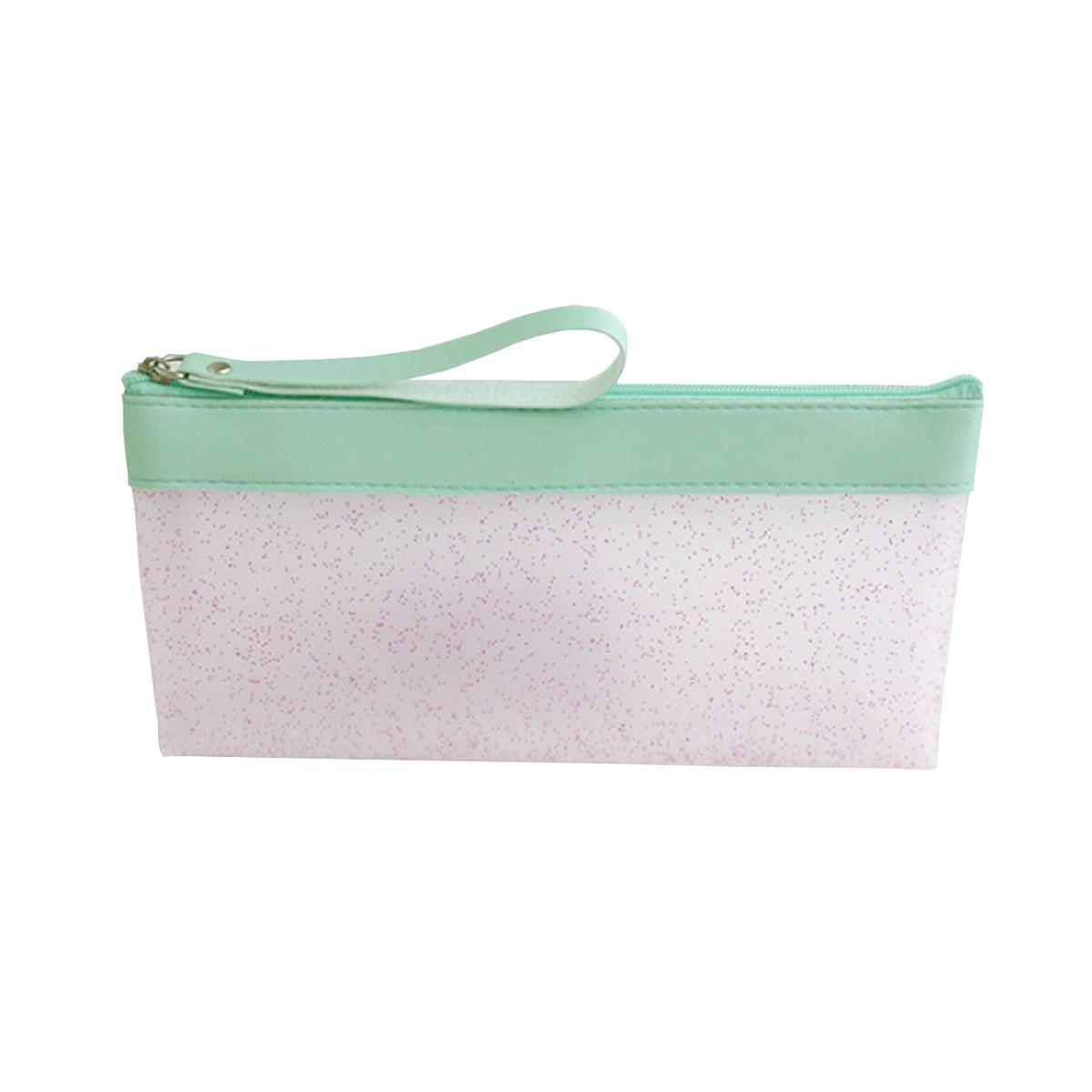 

Transparent Glitter Zipper Pencil Case Portable PU rope, waterproof Stationery Storage Bag Student Back To School Pencil Pouch зелёный