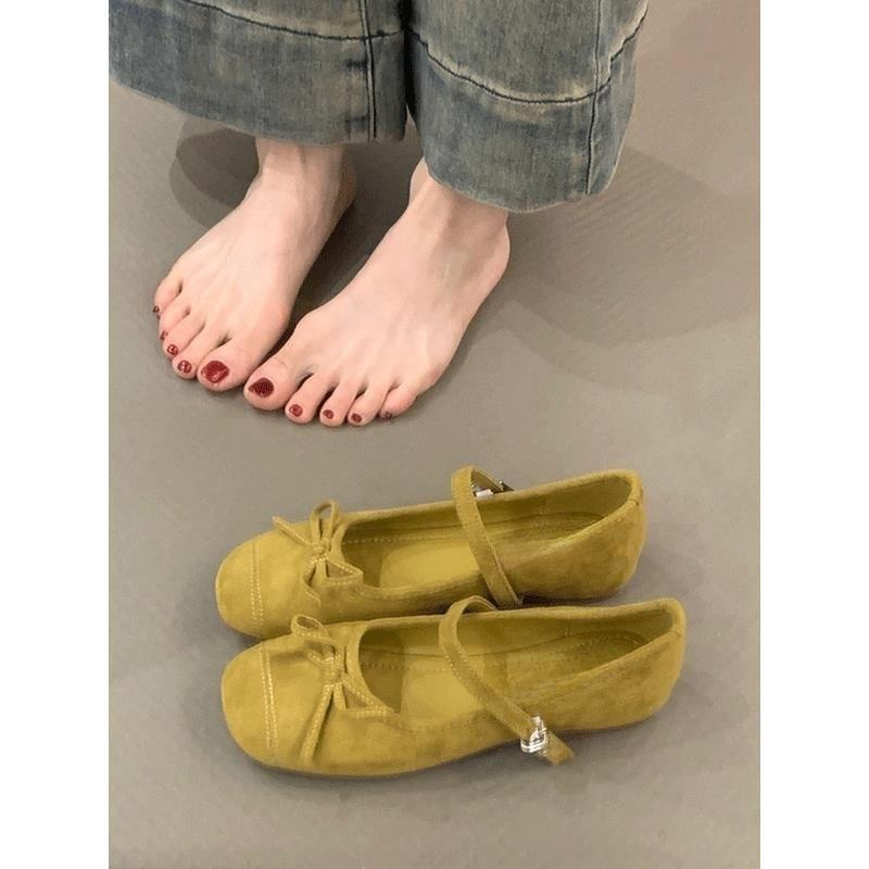 

Temperament bow with single shoes women s spring and autumn soft-soled flat-soled grandma shoes Doudou ladyshoes 40 жовтий