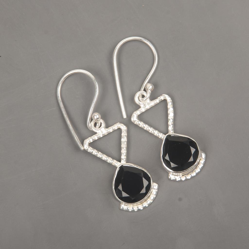 Boucles d'oreilles en argent sterling massif 925 et onyx noir, bijoux faits main avec pierres précieuses, cadeaux pour femme, boucles d'oreilles neuves
