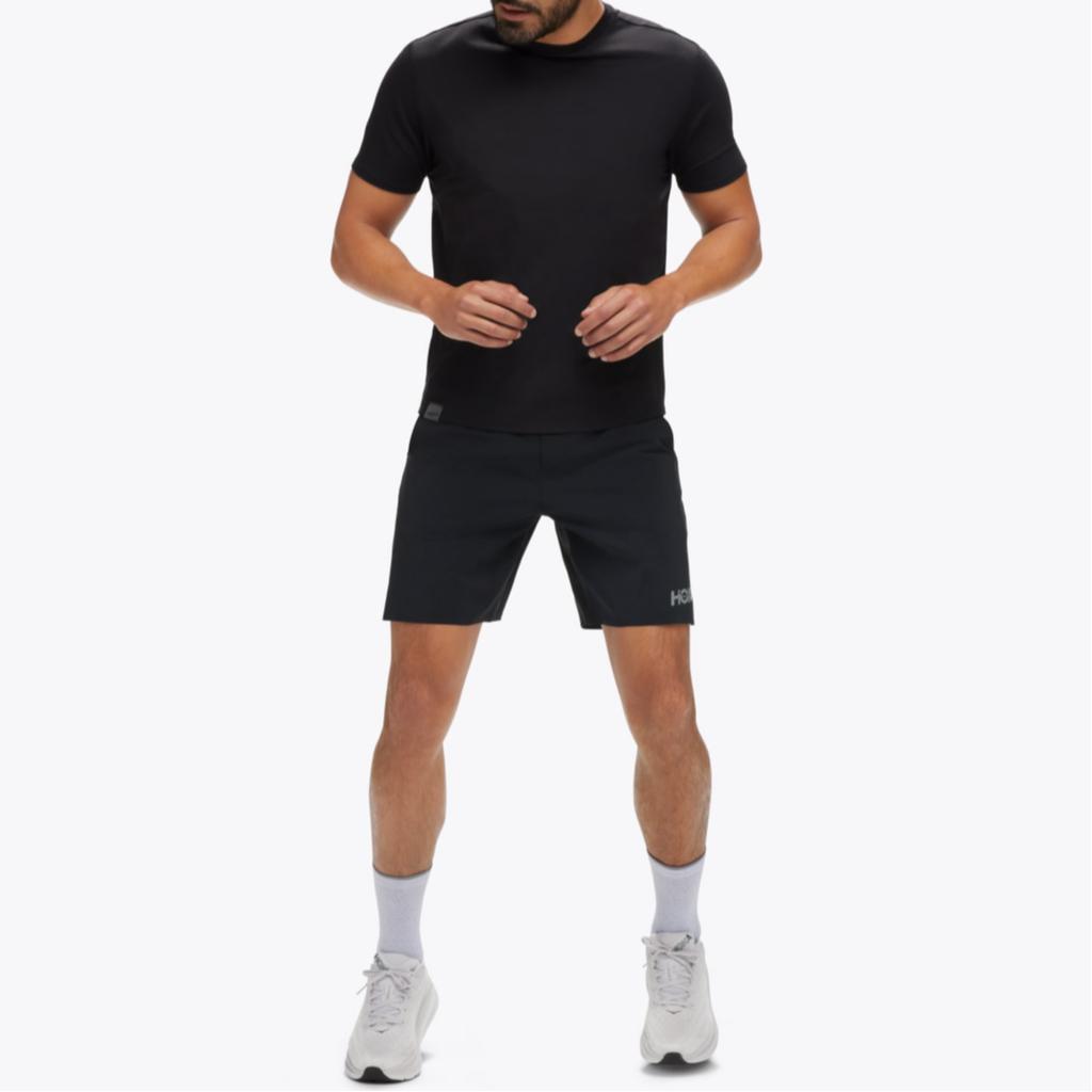 Hoka One One Essential Tee Solid Color Round Neck Slim Fit Short Sleeve T-Shirt Men Tops Black 1141757-BLK