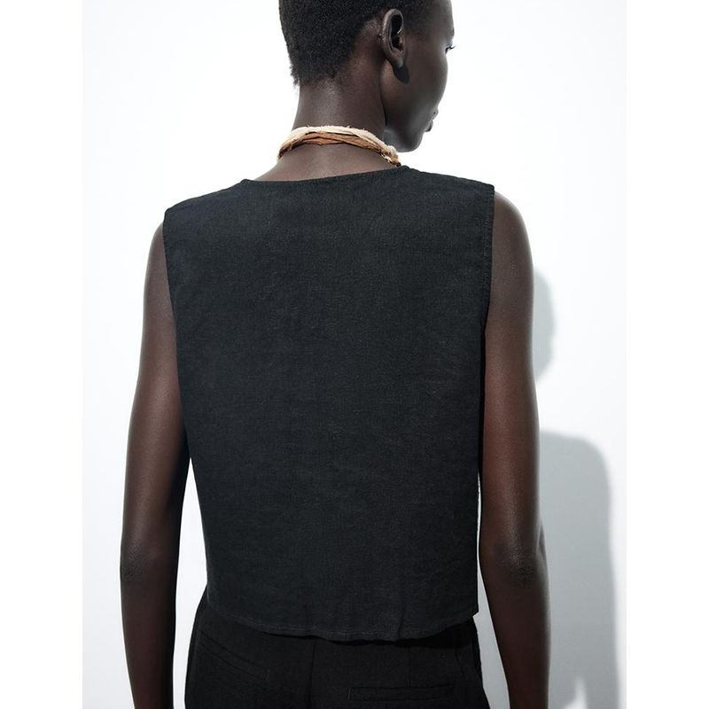 Summer Women's Linen Blend Bows Lace-up Cutout Embroidered V-neck Sleeveless Vest Waistcoat 6318044