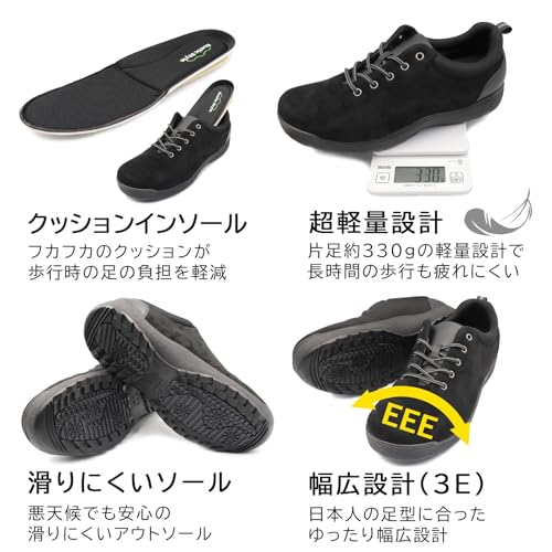 Rustieke Heren Casual Sneakers Veters, Breed, Lichtgewicht, Antislip, Zwart, Maat 25,5 cm, 3E