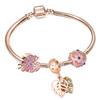 European Heart-shaped Pendant Charm Bracelet Fit Women's Jewellery Snake Chain Rose Gold Metal Fashion Fine Bracelets