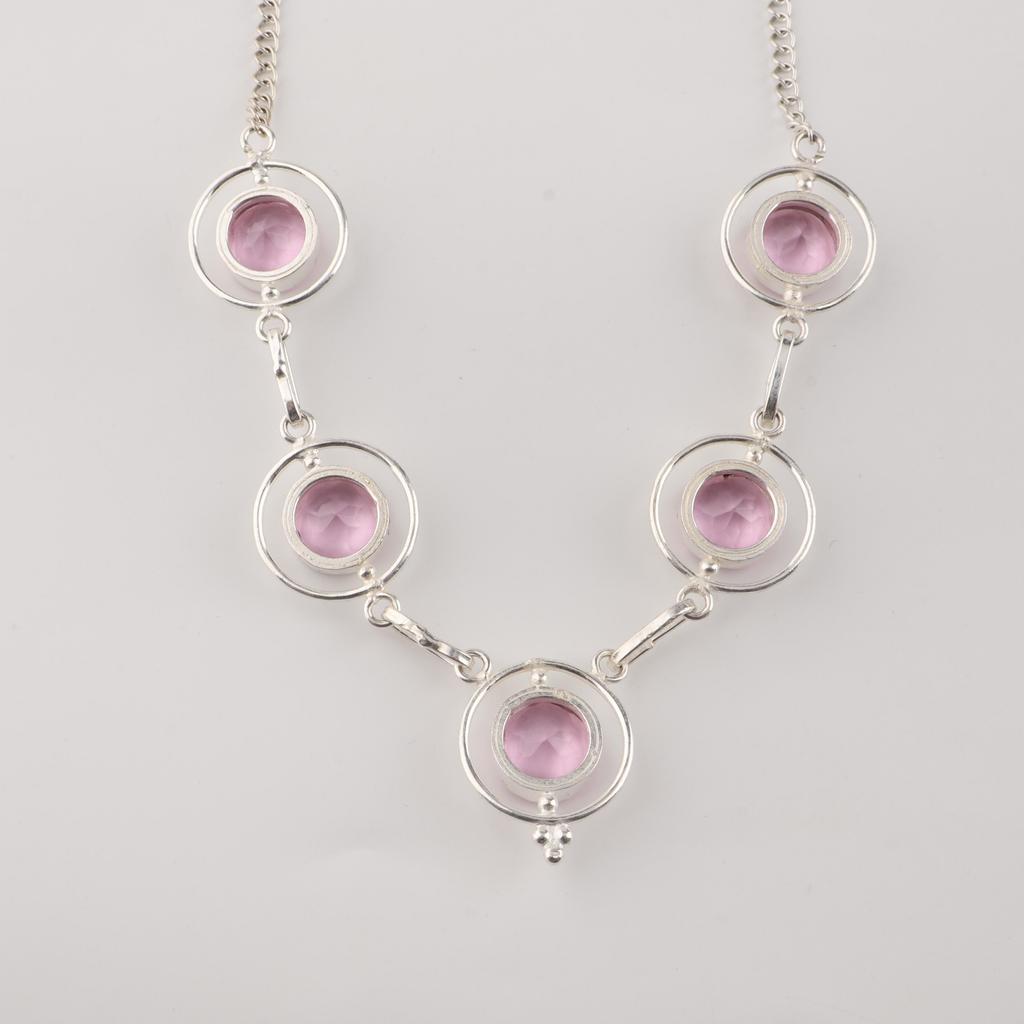 Pink Morganite Gemstone Silver Necklace, 925 Sterling Silver Women Necklace, Morganite Silver Jewelry, June Birthstone Gift RN-2-15