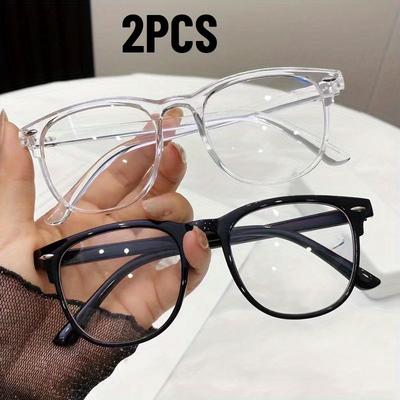 1Pcs/ 2Pcs Men Women Anti Blue Light Glasses Square Transparent Glasses Women PC Frame Daily Commuting Computer Glasses