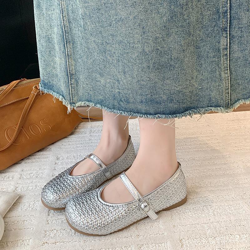 Spring and Autumn New One-word Belt Mary Jane Single Shoes Women's Shallow Mouth Ballet Shoes Flat White Small Leather Shoes
