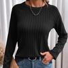 Long Sleeves Casual Pullover Round Neck Textured Loose Long-sleeved T-shirt Top