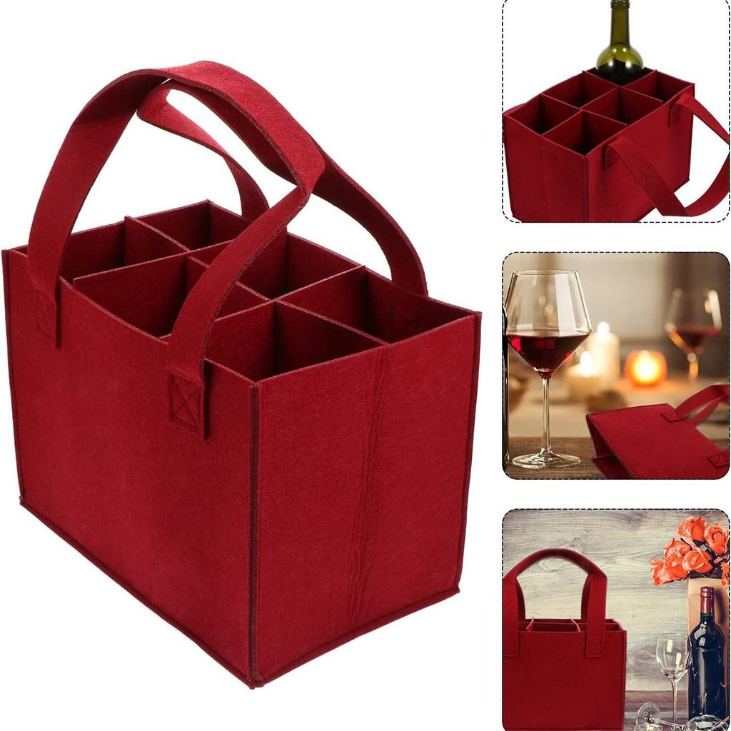 Red Wine Tote Bag with Six Compartments - Non-woven Felt Fabric