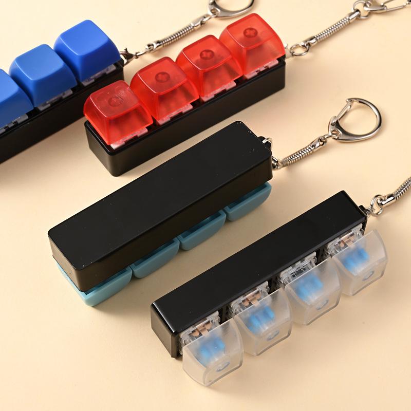 4 Tasten Tastenkappe zur Stressbewältigung für Erwachsene Fidget Spielzeug Schlüsselanhänger 4 Tasten Tastatur Fidget Gadgets Spielzeug DIY Tastatur Schlüsselanhänger Spielzeug