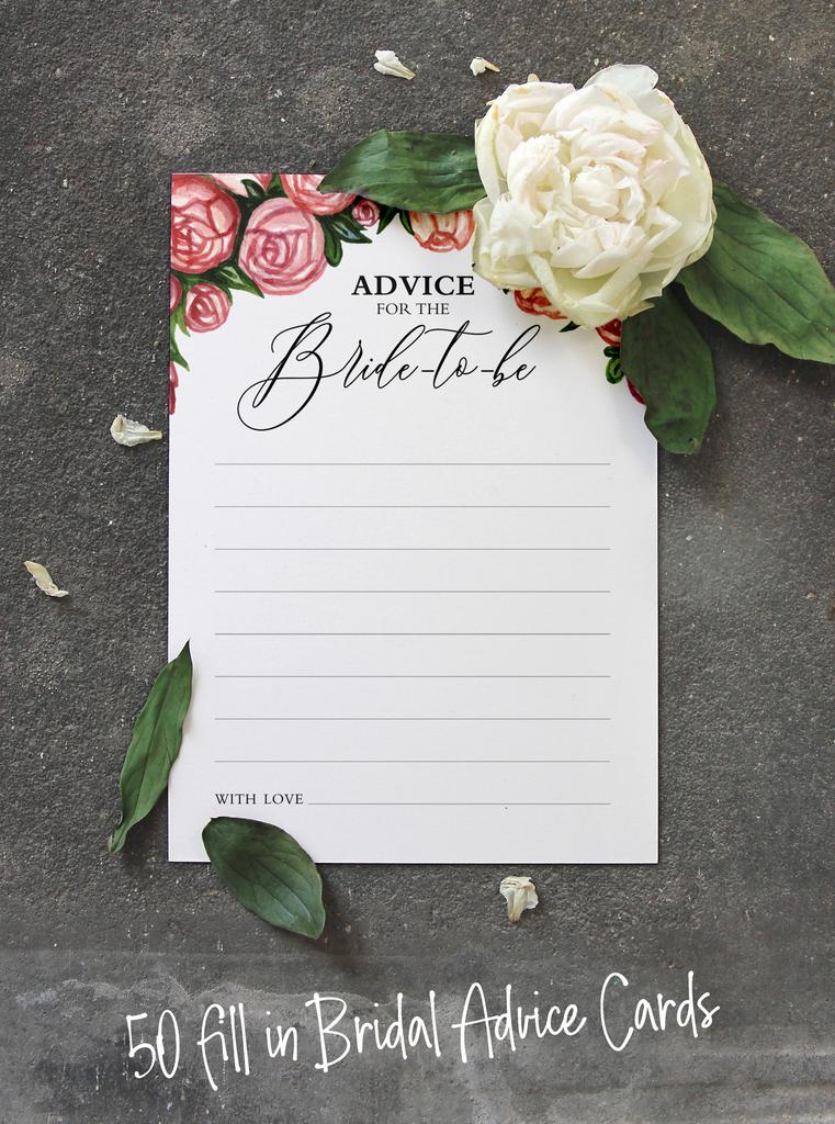 Inkdotpot Advice For The BrideA  CardsA  Set Of 50A  FloralA  Bridal Shower Activity