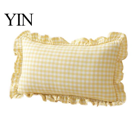 Federa Cuscino Decorativa Divano Shabby Chic con Volant, Fodera Cotone a Quadri con Bordo Arricciato, Federe Arricciate Vintage 18x18 Pollici 20x12 Copertura Decorativa