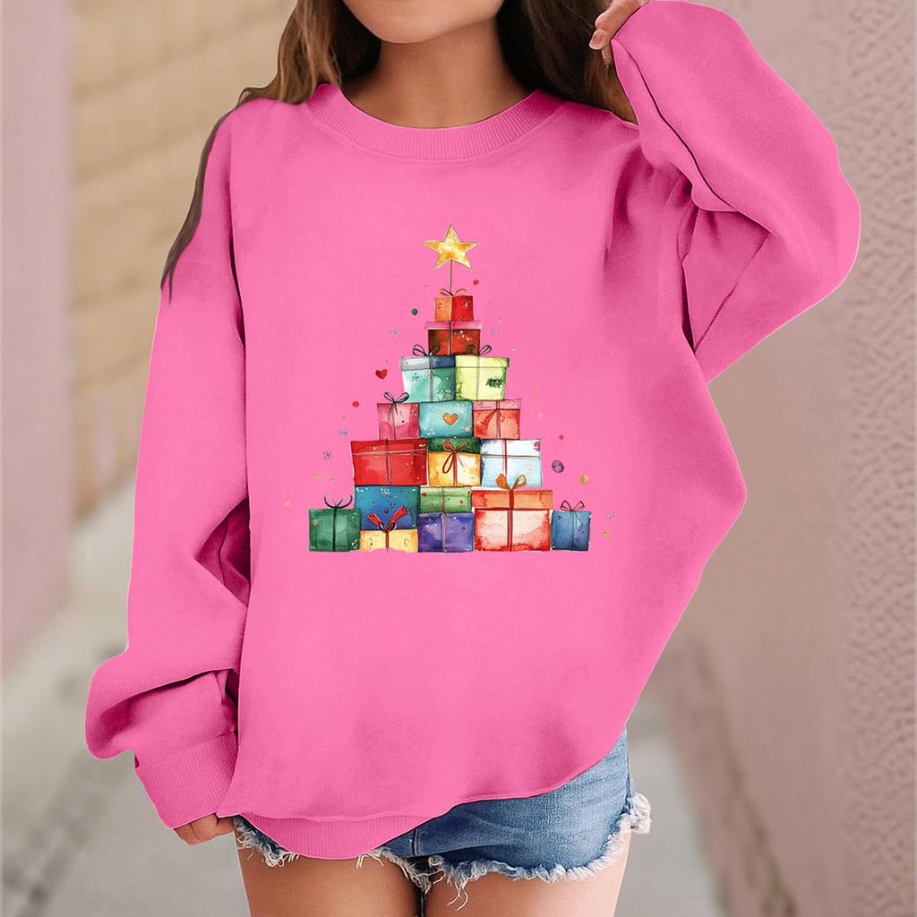 Children's Fashionable Casual Long-sleeved Loose Christmas Print Pullover Sweatshirt