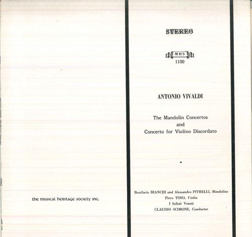 

LP Record CLAUDIO SCIMONE, I SOLISTI VENETI - Antonio Vivaldi The Mandolin Concer MHS1100 MUSICAL HERITAG 1970 Japan Classical Used
