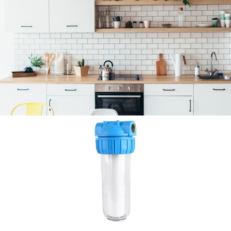 10palcové pouzdro vodního filtru s průhledným filtrem a 1palcovým mosazným portem pro odstranění nečistot