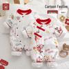 Chinese New Year Red Cotton Baby Onesie – Winter Warm Crawling Suit for Newborns