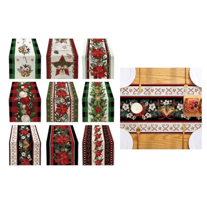180x33cm Table Runner Christmas Table Cover Tablecloth Snowflakes Flowers Trees