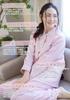 Kaituck Family SUIMIN CARE Women's Warm Pajamas, Made In Japan, 100% Cotton, Solid Color, Long Sleeve Shirt, Autumn/Winter (Small, Pink)
