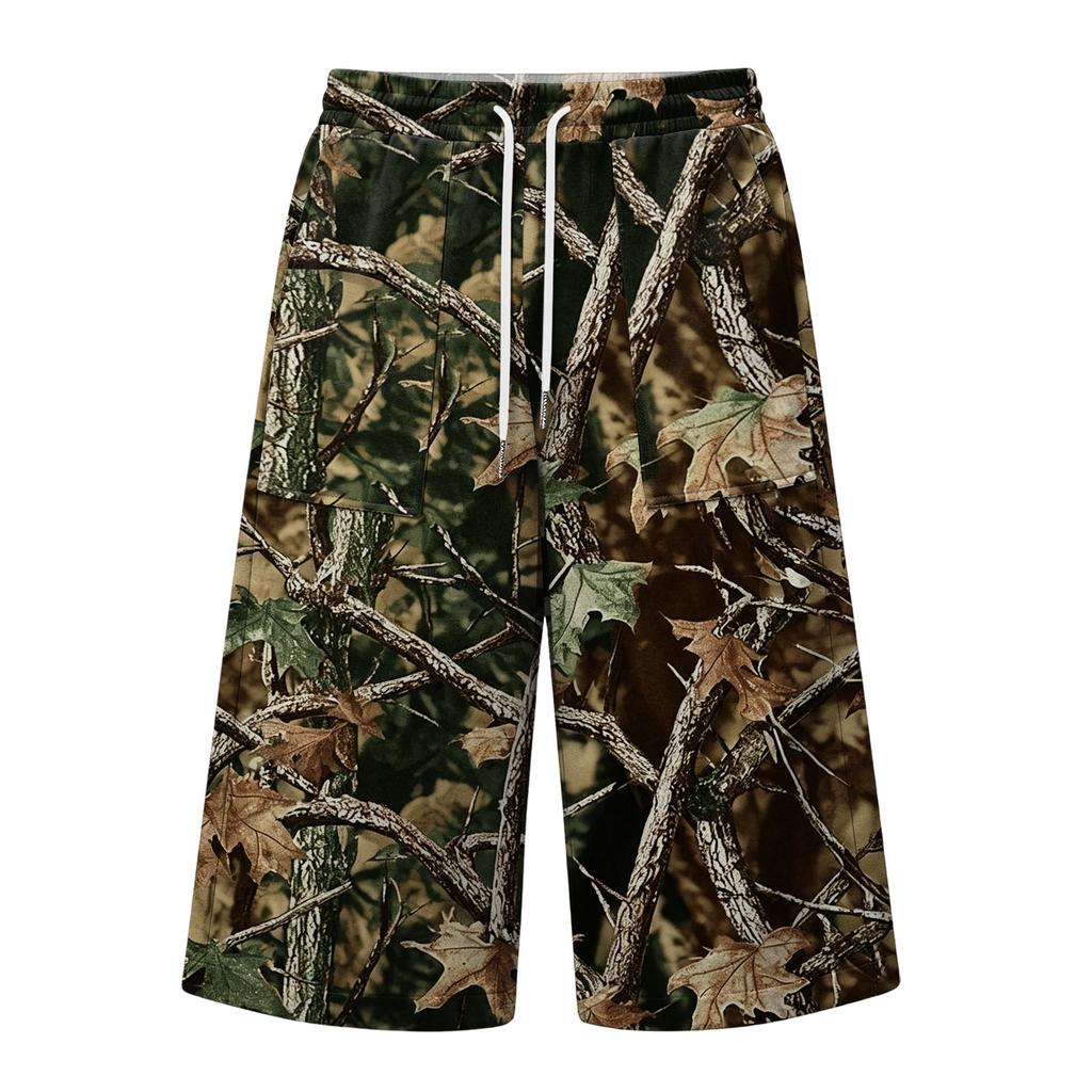 Men's Casual Drawstring Cargo Shorts Plaid Camouflage Pattern for Summer