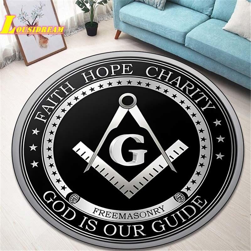 Masonic Logo Rugs Round Rugs Home Decor Rugs Non-Slip Balcony Bathroom Door Mats Outdoor Picnic Mats Office Decor Floor Mats