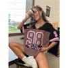 Summer Women's NO.98 Print V-Neck Short Sleeve T-Shirt Summer Graphic Tee Baseball Jerseys Plus Size Sport T-Shirt