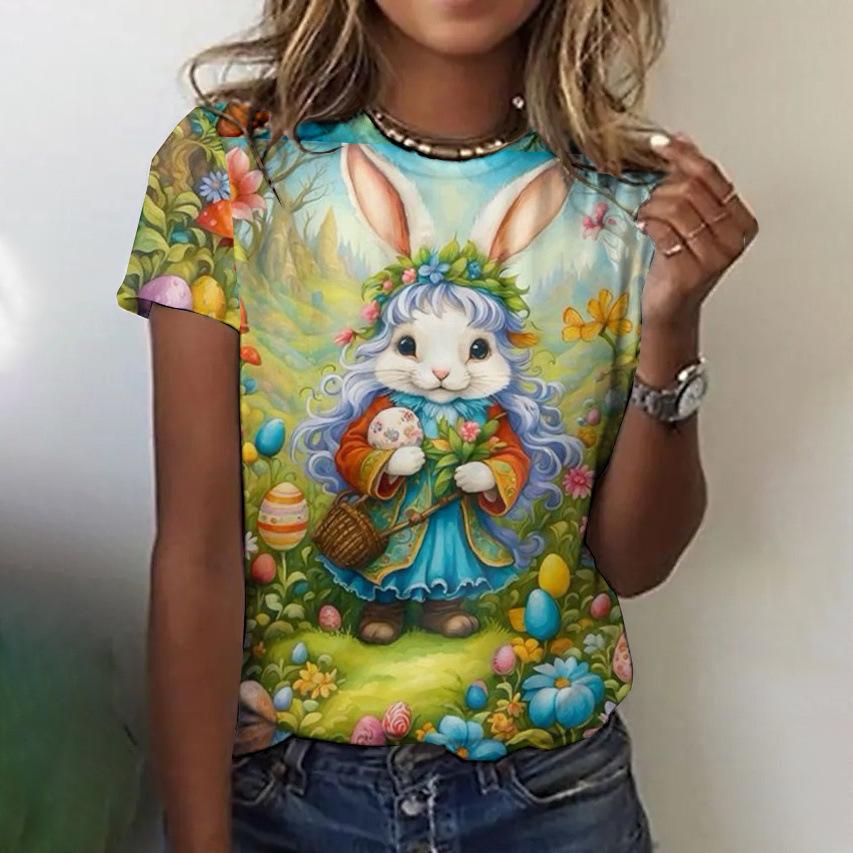 Floral Comfortable Stylish Simple Cartoon Short Sleeve T-Shirt Women's Digital Printing Slim Top