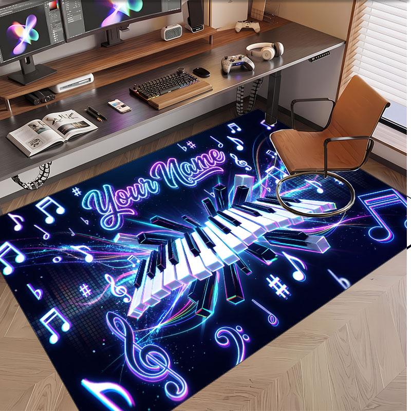 Music Piano Theme Soft Crystal Velvet Rug Custom Name & Text Print Non Slip Floor Rug for Bedroom Living Room