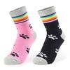 [LittleForBig] Rainbow Cotton Socks with Cat Paw Prints, Cuff Socks, Cute Print, 2-Piece Set, Black and Pink