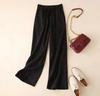 Bumbac, in, pantaloni largi de vară Pantaloni lungi ocazional vintage, de damă, culoare uni, alb, negru, elastic, pantaloni cu talie înaltă