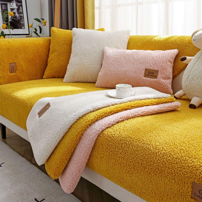 Modern Sofa Covers for Living Room Winter Lamb Wool Sofa Slipcovers Sofa Towel Thicken Plush Soft Anti-slip Couch Cover for Home