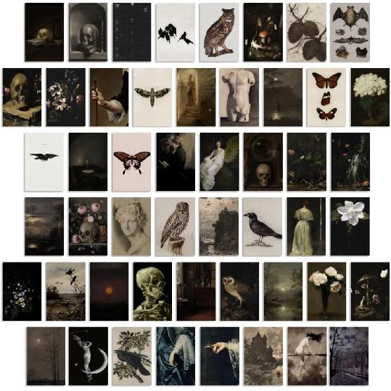 TRAMIN Moody Dark Academia Decor, Vintage Dark Academia Wall Art Prints, 50Pcs Victorian Gothic Decor for Home, Witchy Goth Wall Collage Kit (4x6)