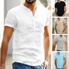 Męska letnia koszula Jednolity kolor Stójka z kołnierzykiem Zapinana na guziki Krótkie rękawy Cienka odzież na co dzień Slim Fit V Neck Męska letnia koszulka męska Odzież