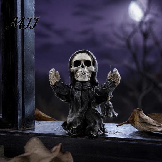 Festive Desktop Display Props Halloween Resin Figurine, Spooky Skeleton Pumpkin Ghost Statue for Detailed Horror Figurine Decorations Tiered