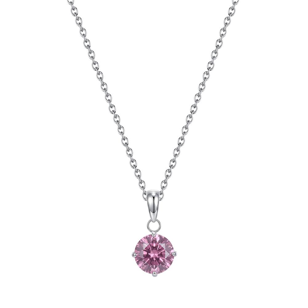 Round Birthstone Pendant Necklace 316 Stainless Steel Multi Color Cubic Zirconia Adjustable Chain Necklaces Birthstone Jewelry