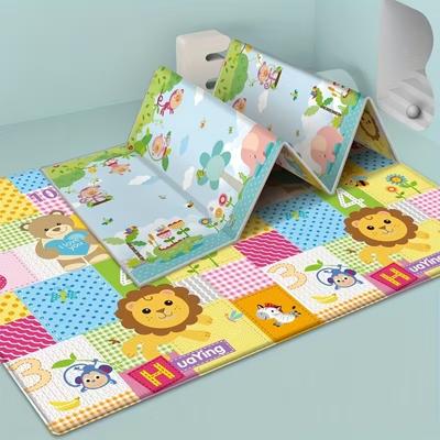 Double Sided Foldable Children's Play Mat Waterproof Non Slip Cartoon Pattern Crawling Mat Indoor Activity Foam Flooring